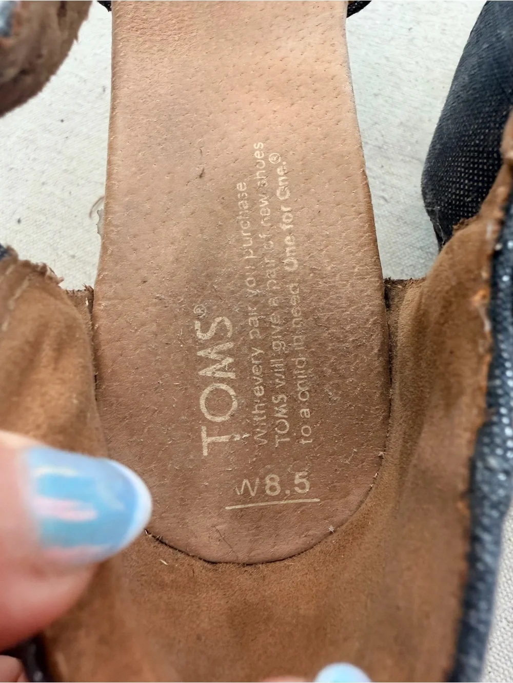 Toms Dark Denim Blue Wedge Sandals with Ankle Strap